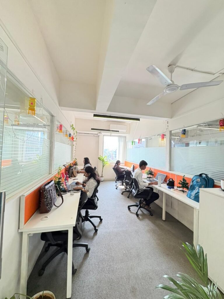 Modern Indian coworking space with professionals collaborating