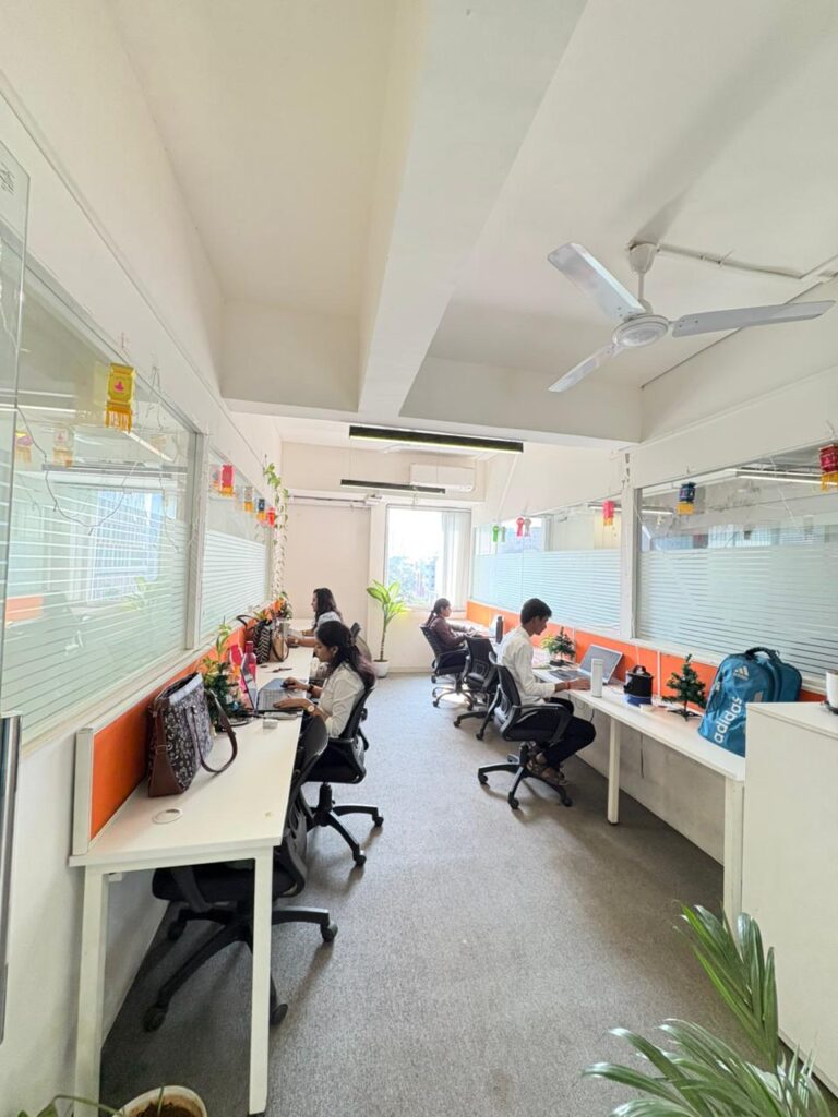 Modern Indian coworking space with professionals collaborating